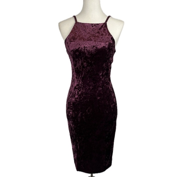 Forever 21 Crushed Velvet Velour Dress Sz S High neck Whimsigoth Cocktail Party - Picture 1 of 15
